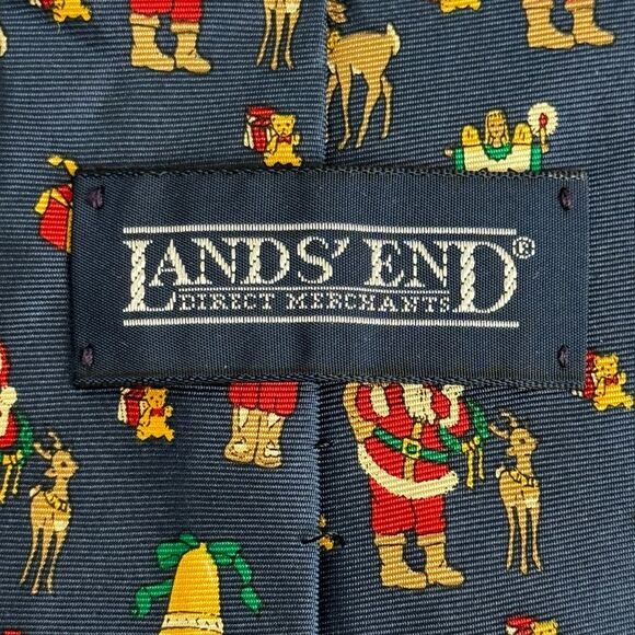 Lands’ End Blue Christmas Silk Tie Santa - Picture 4 of 6